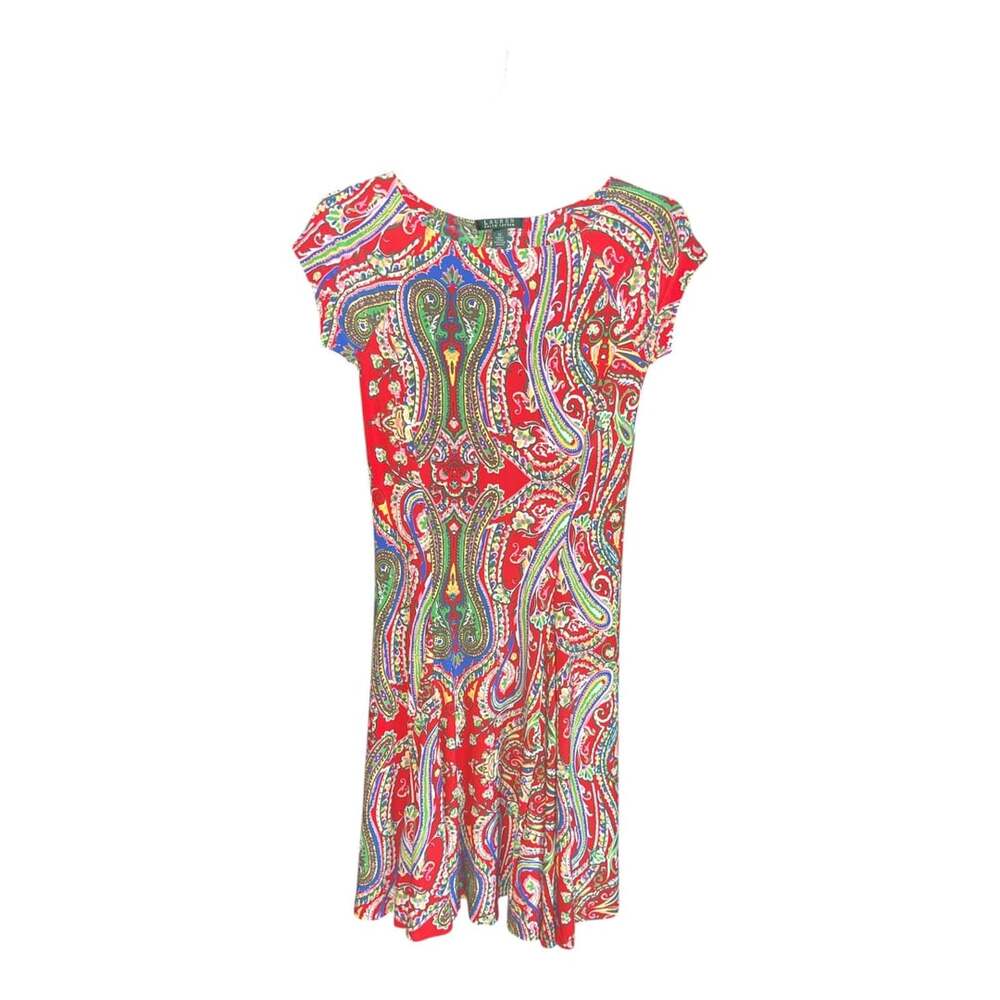 Lauren Ralph Lauren Red Multi Paisley Print Short Sleeve Fit and Flare Dress XS
